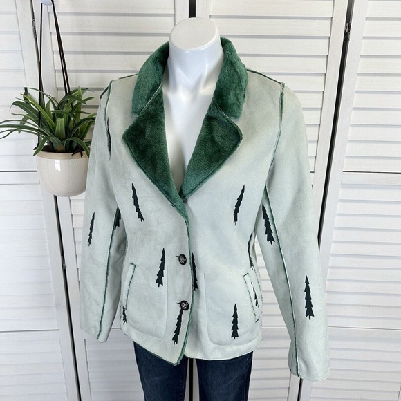 Montana Clothing Company Green Reversible Tree Jacket Faux Suede Plush Size S - Picture 5 of 11